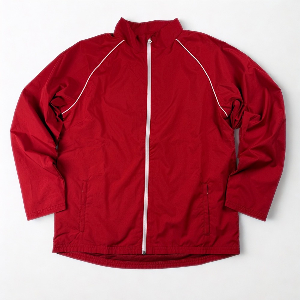 Lands' End Windbreaker Jacket Kids XL 18-20 Red White Piping Full Zip Mesh Lined